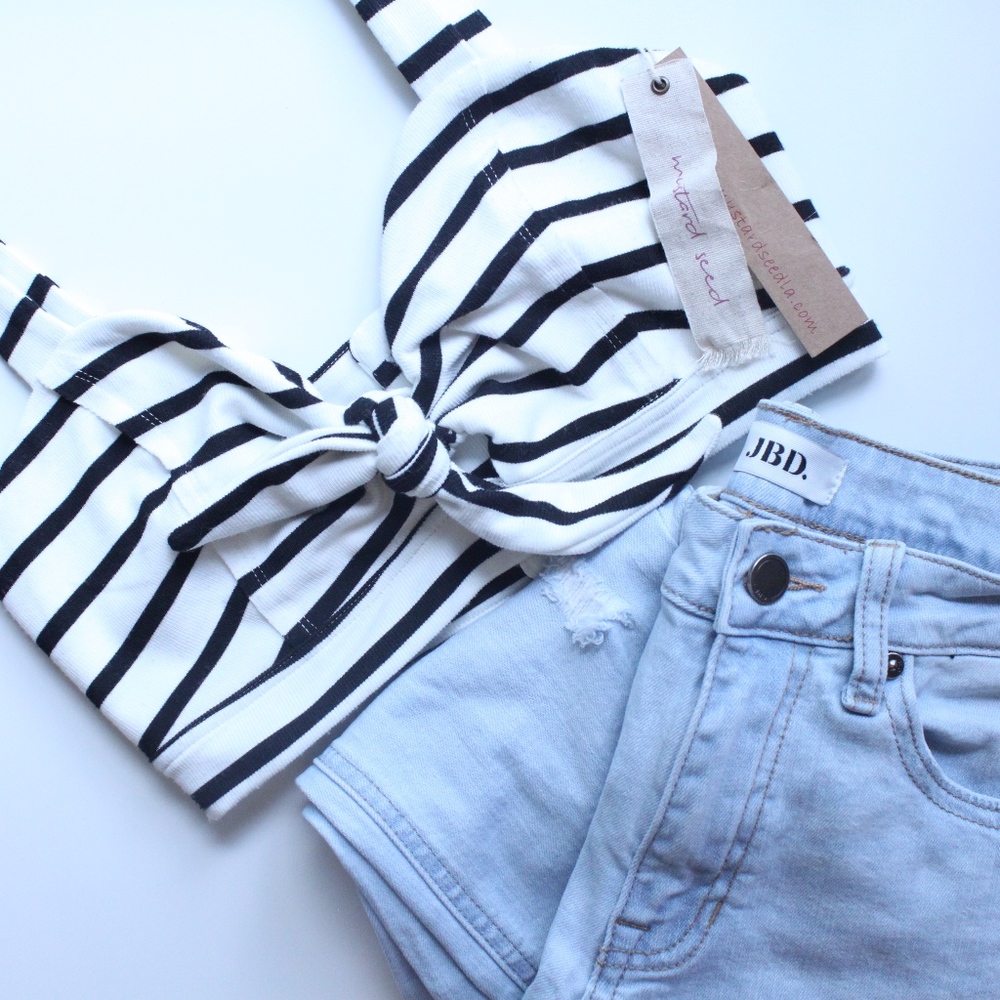 NEVER WORNMustard Seed Striped Crop Top